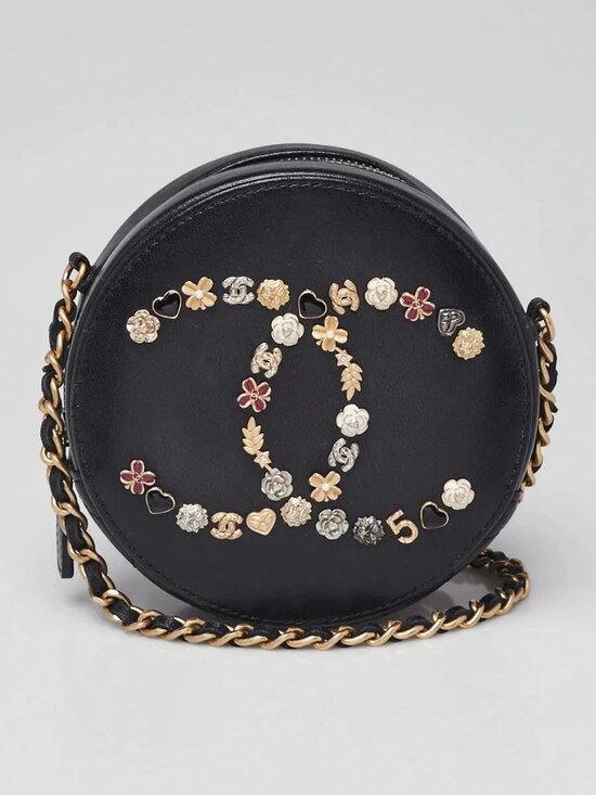CHANEL Handbags - Chanel Black Quilted Lambskin Leather Lucky Charms Round Crossbody Bag